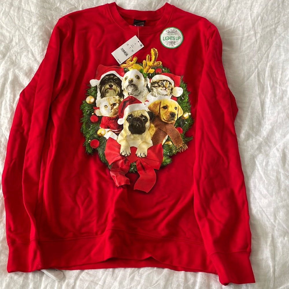Light Up Tacky Christmas Sweater with Dogs